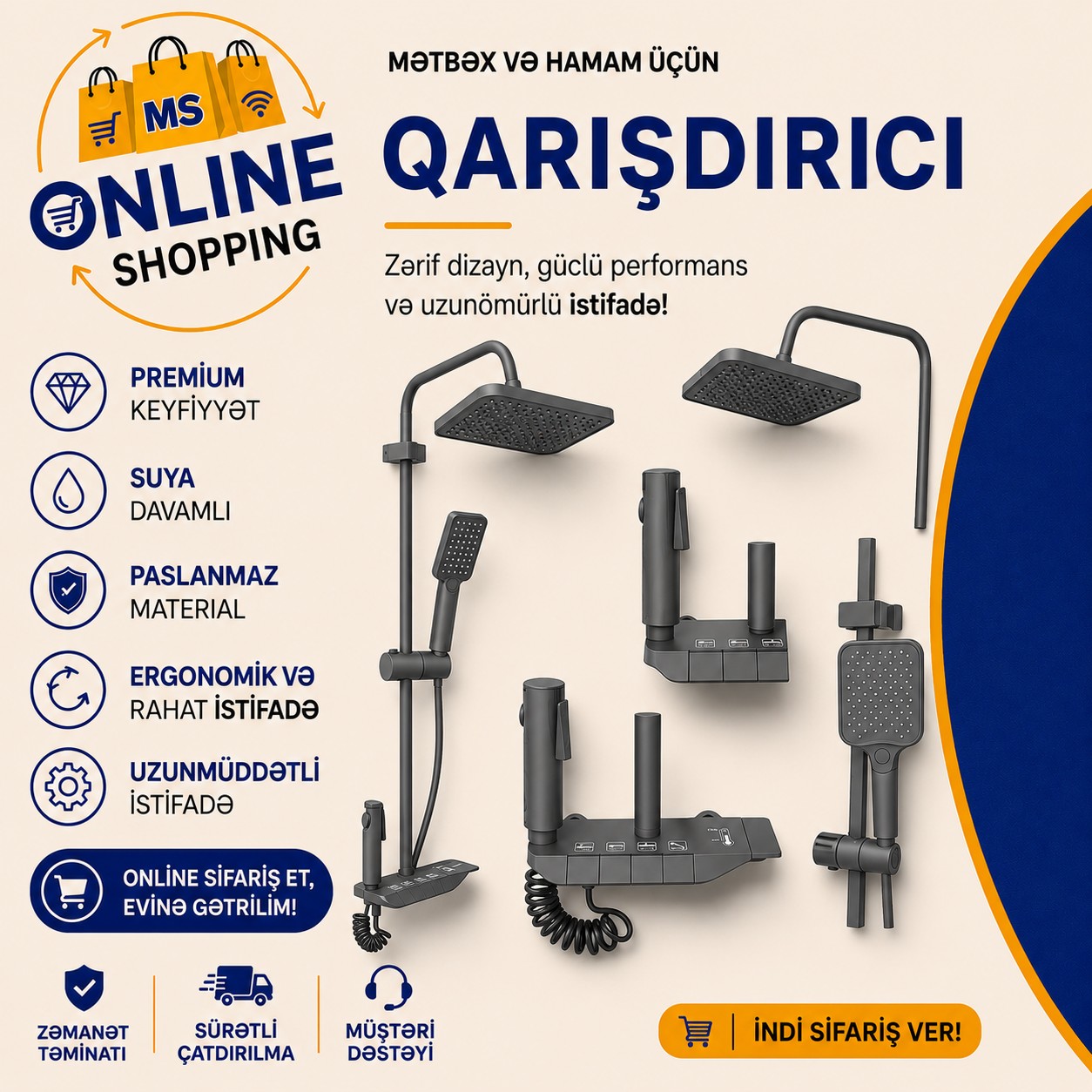 Düzbucaqlı duş başlığı, Gümüşü rəng — şəkil 1