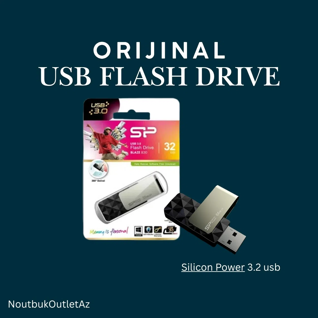 32 GB USB Flash kart, Metal material — şəkil 1
