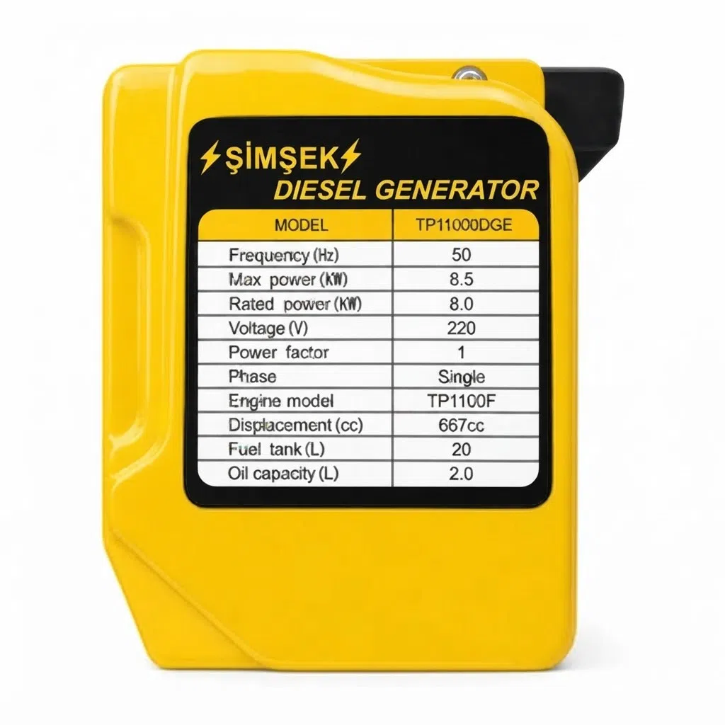 Şimşek TP11000DGE Dizel Generatoru, 8.5 kVt, 220 V — şəkil 3