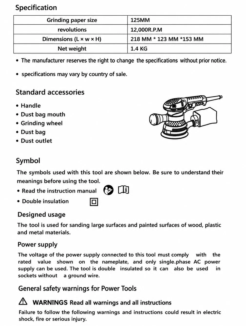 Eksentrik Cilalama Maşını 125 mm, 12000 rpm — şəkil 2