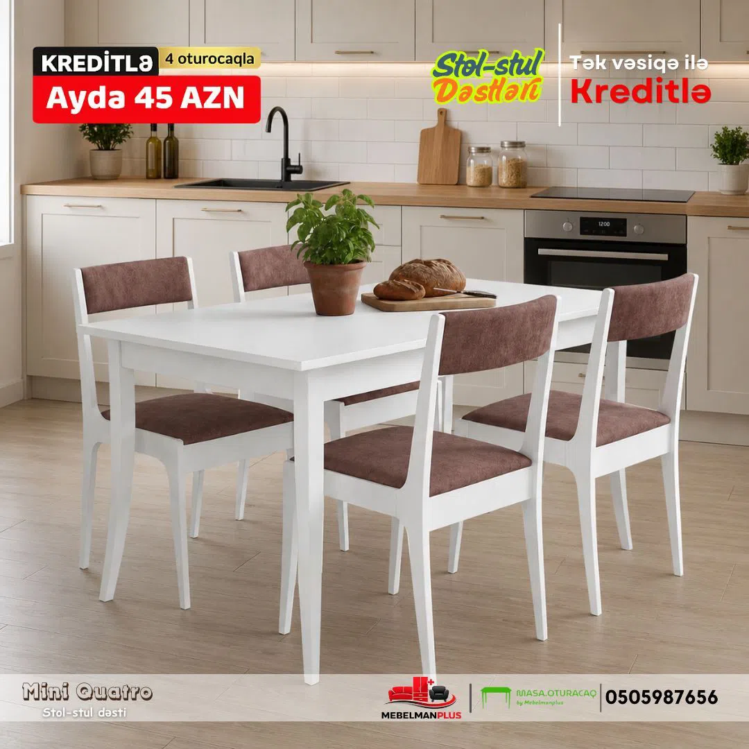 Table and chair set, White color - Tenderyard
