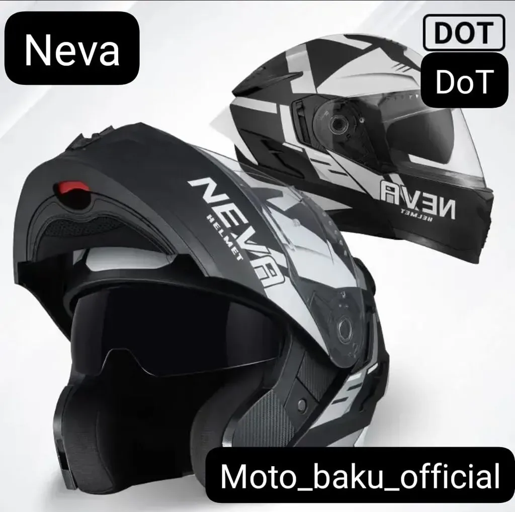 Neva Modul Motosiklet Dəbilqəsi, Qara-Ağ, DOT Sertifikatlı — şəkil 1