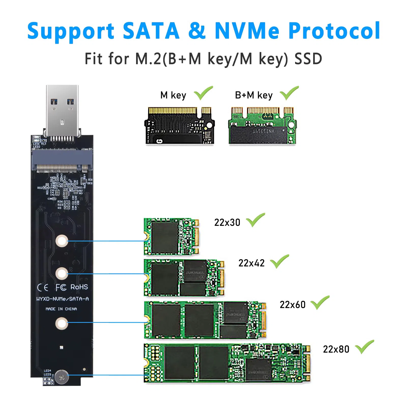 M.2 SATA/NVMe SSD To USB 3.1 Adapter — şəkil 3