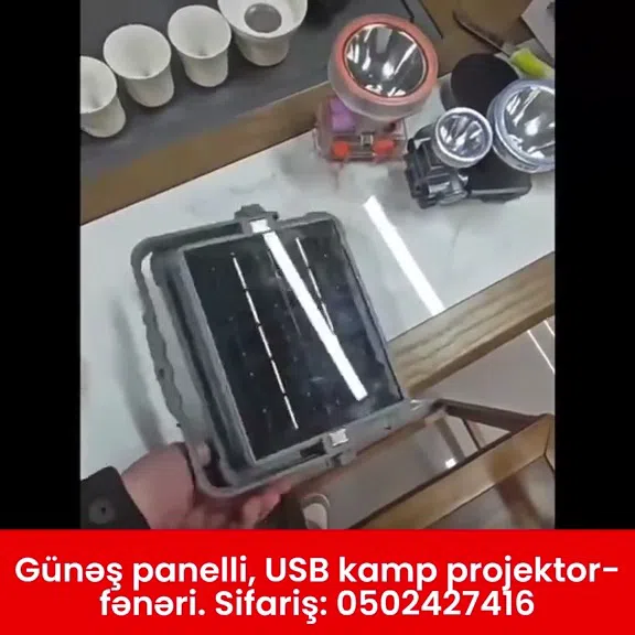Günəş panelli, USB-lə dolan kamp projektor fənəri - Tenderyard
