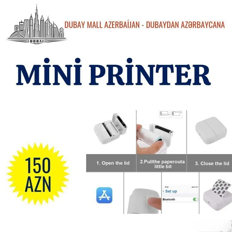 Mini Bluetooth printer, ağ-qara çap — şəkil 2