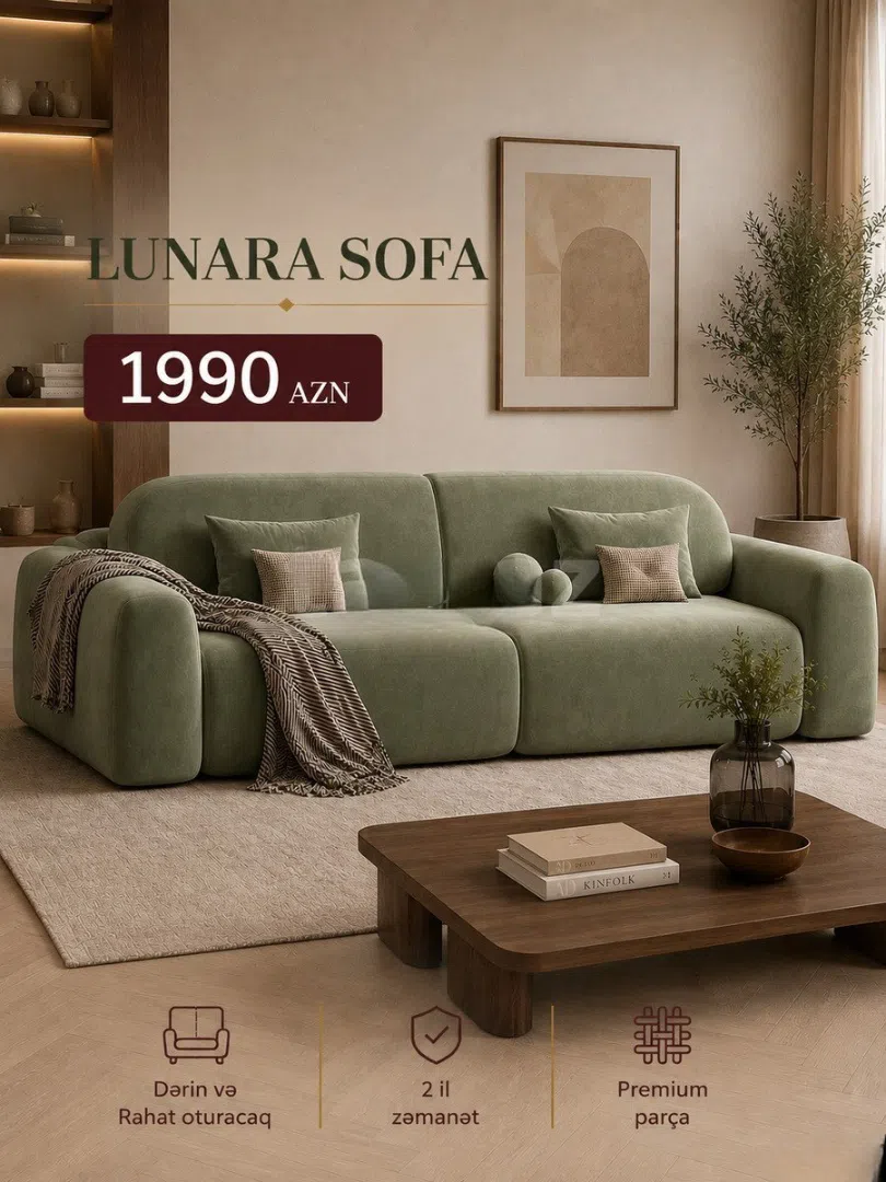 Three-seater sofa, Light green color - Tenderyard