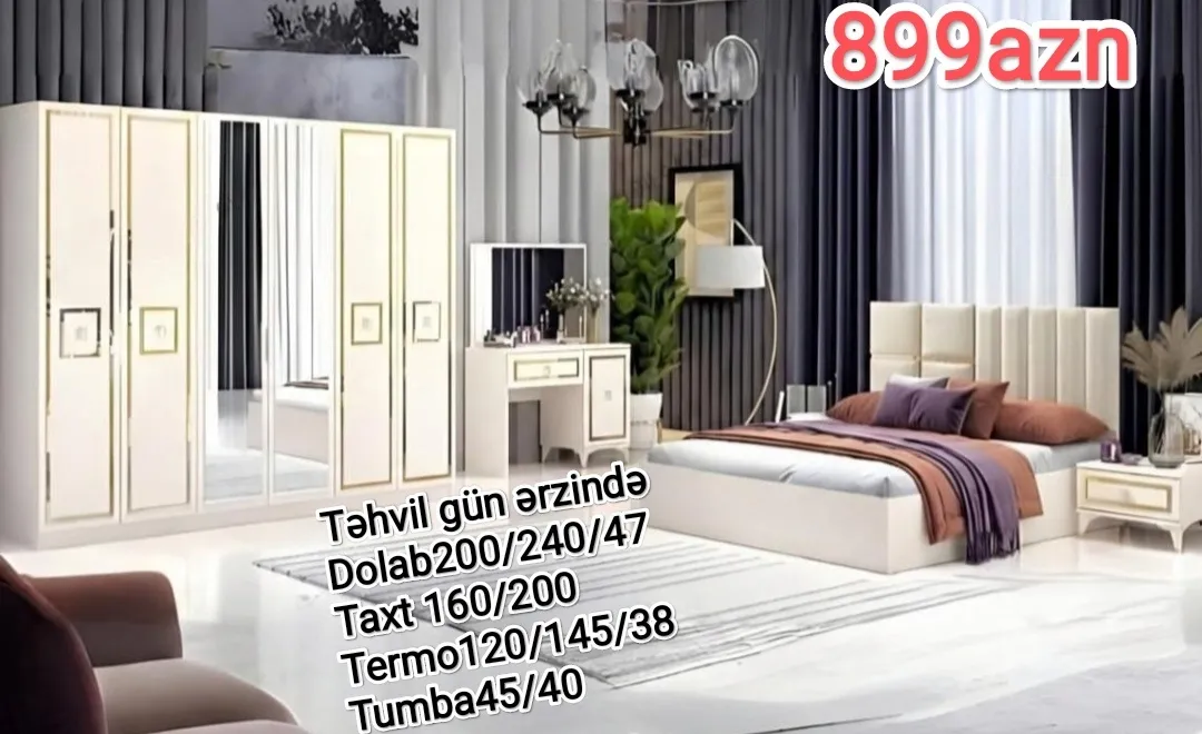 Laminat material yataq otağı dəsti, Bej rəng — şəkil 7