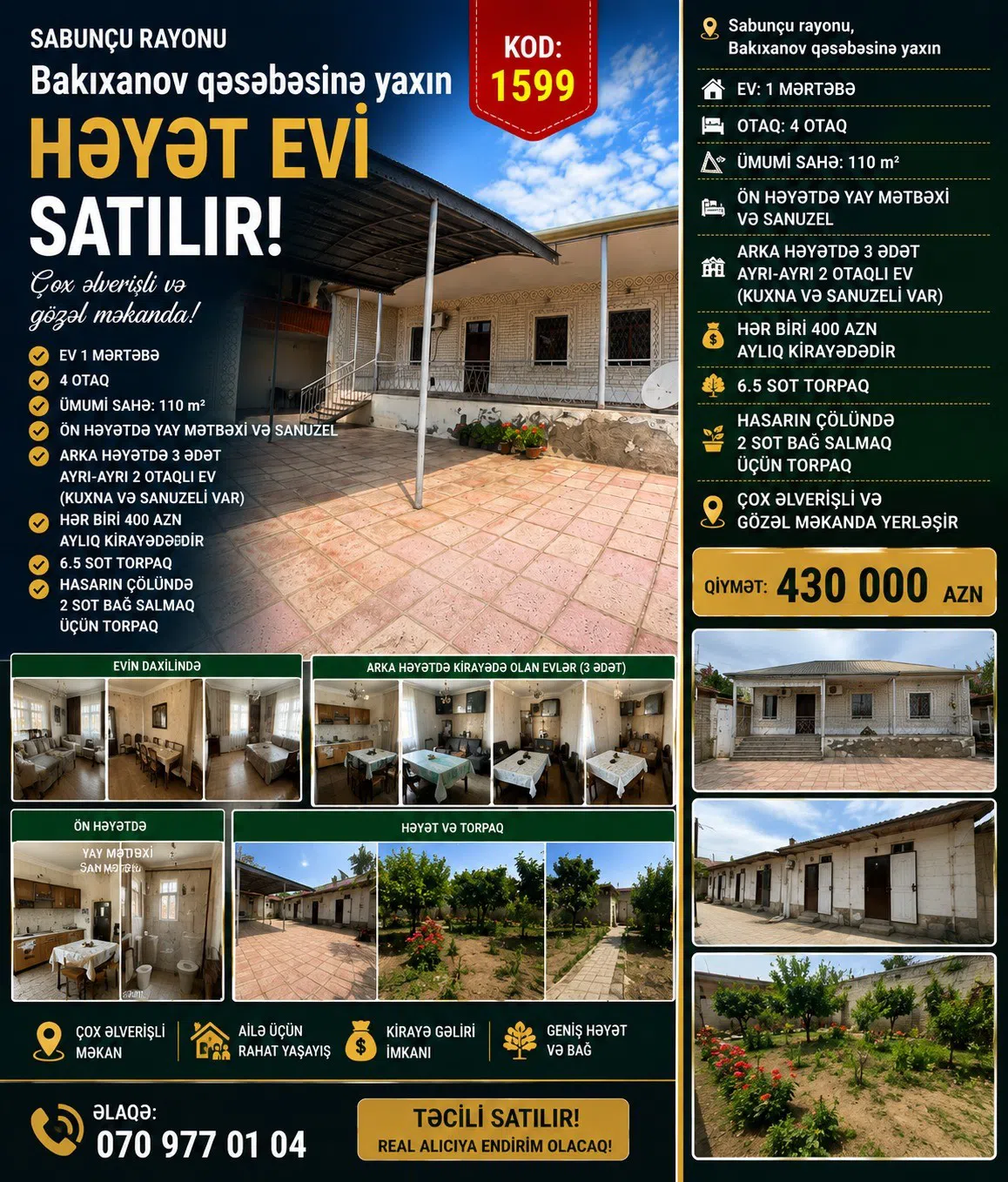 4 otaqlı həyət evi 110 m² satılır — şəkil 2