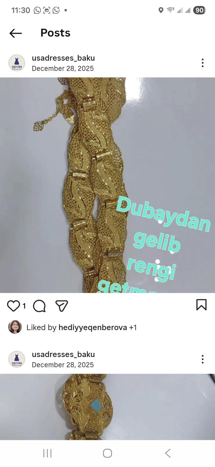Dubay istehsalı qızılı rəngli qolbaq - Tenderyard