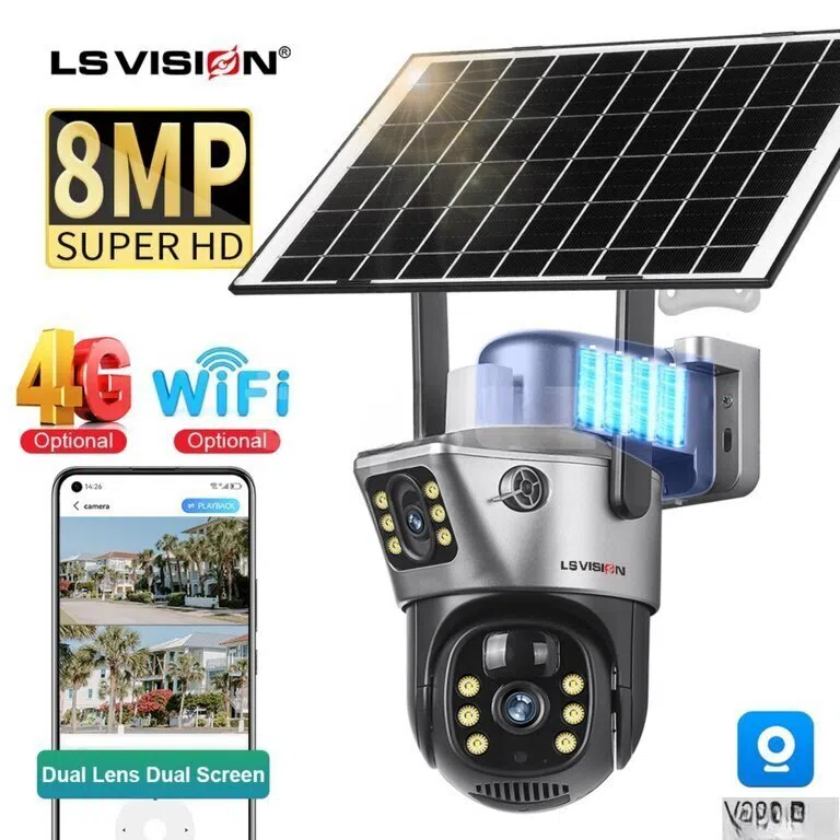 4G SIM kartlı günəş panelli solar PTZ kamera 8MP/4K