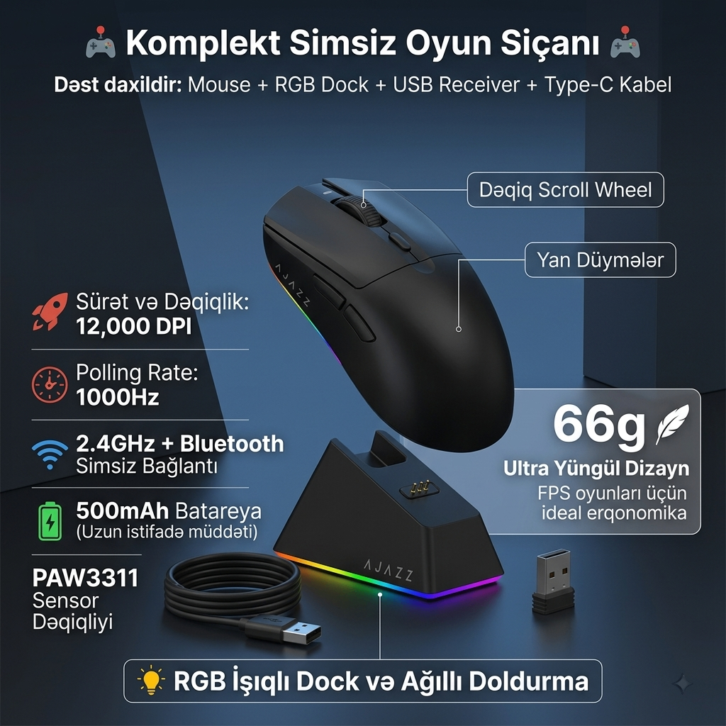 Ajazz Simsiz Oyun Siçanı