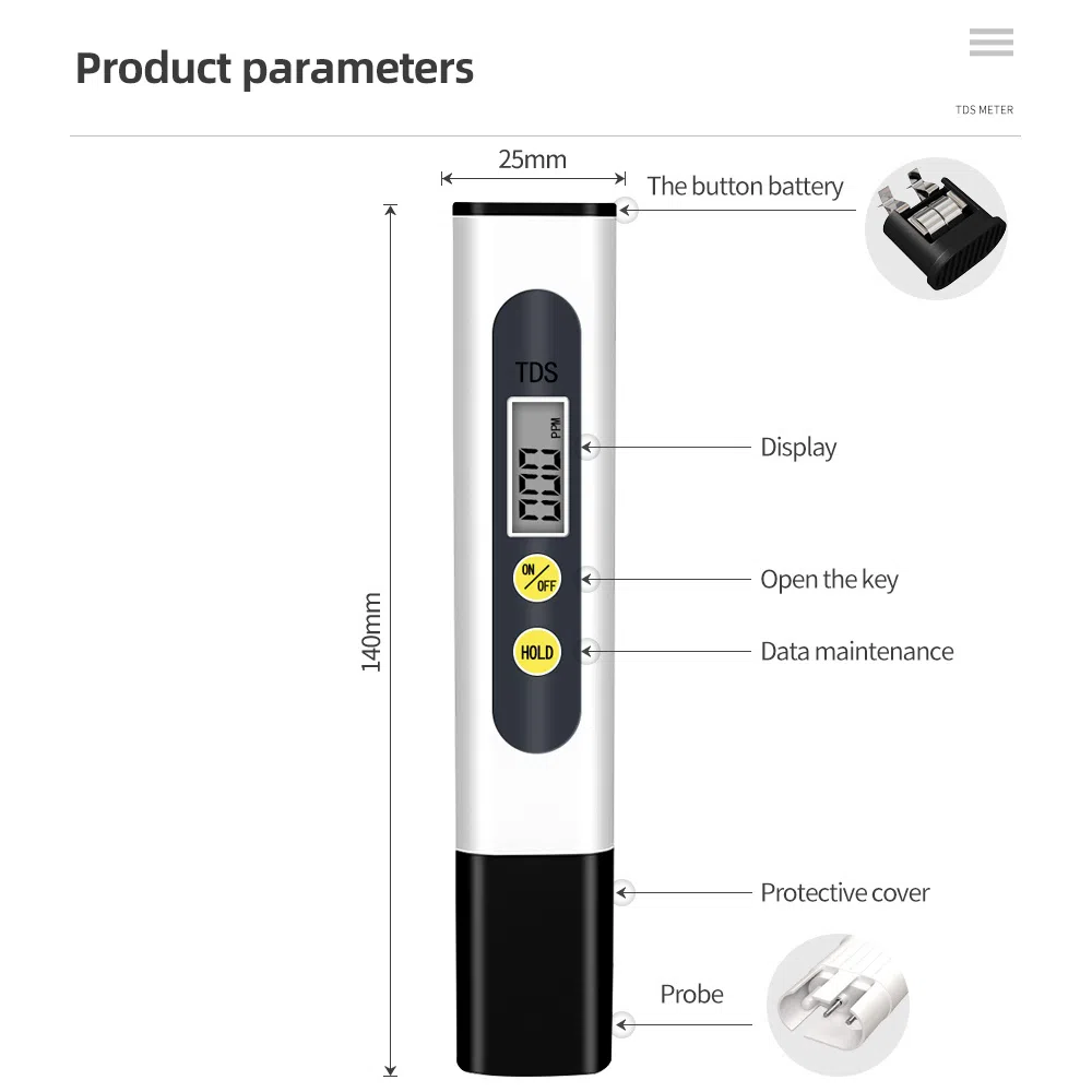 Digital TDS-2 Meter Water Tester 0-9990ppm — şəkil 6