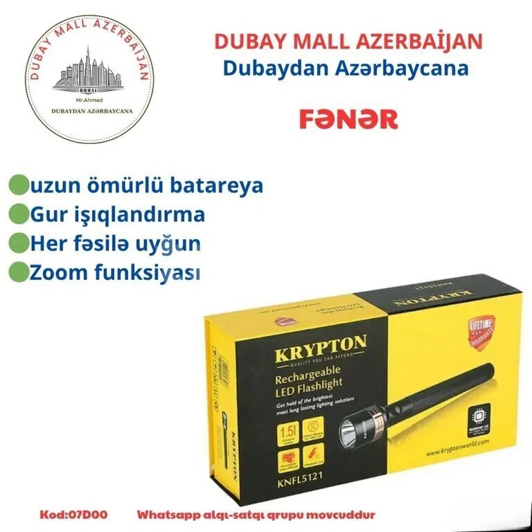 Krypton 1500mAh USB ilə doldurulan LED fənər - Tenderyard