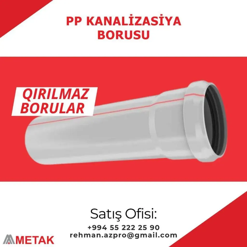 Kanalizasiya borusu, Plastik, 110 mm