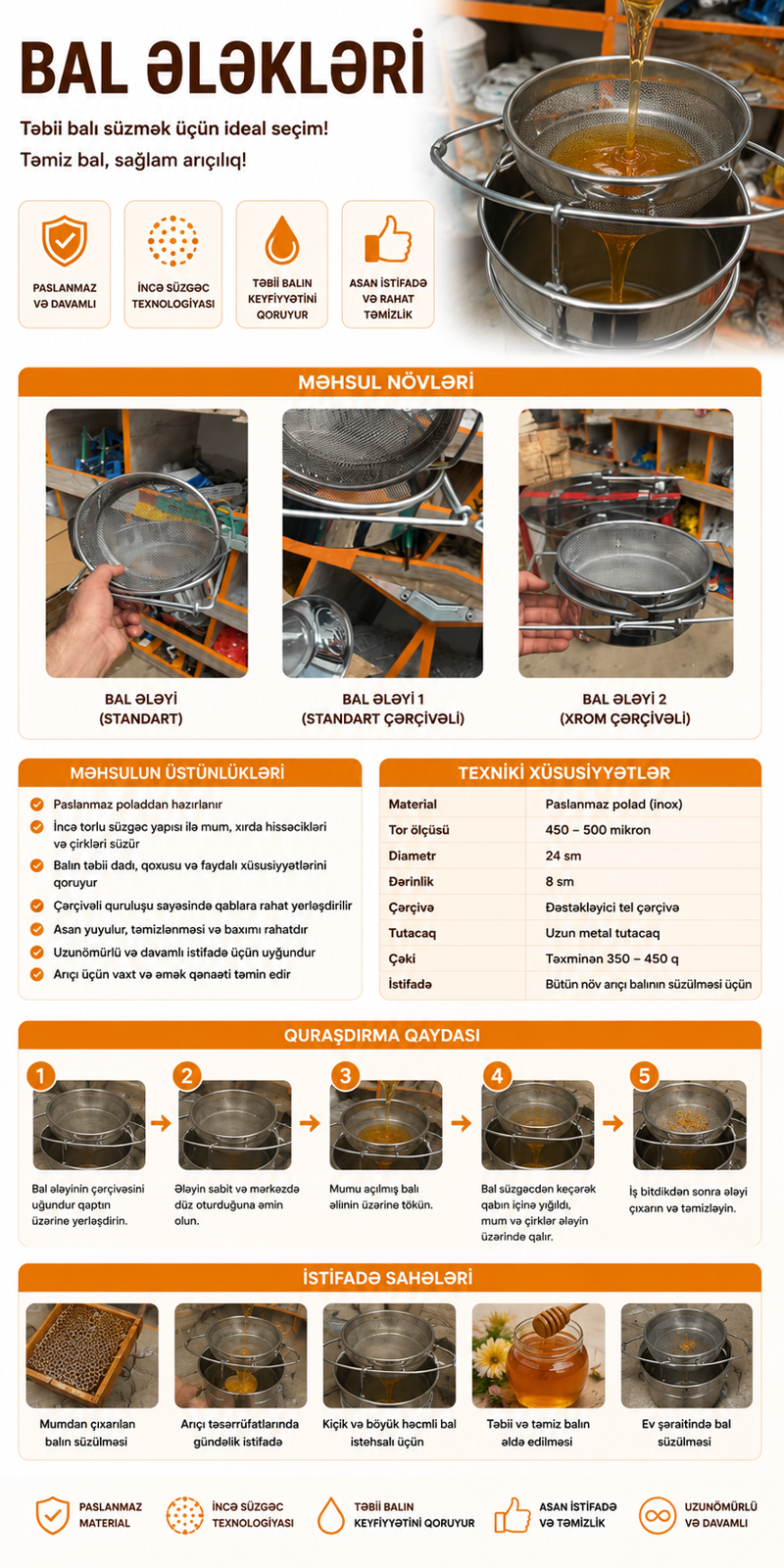 Paslanmayan metaldan bal ələkləri — şəkil 2