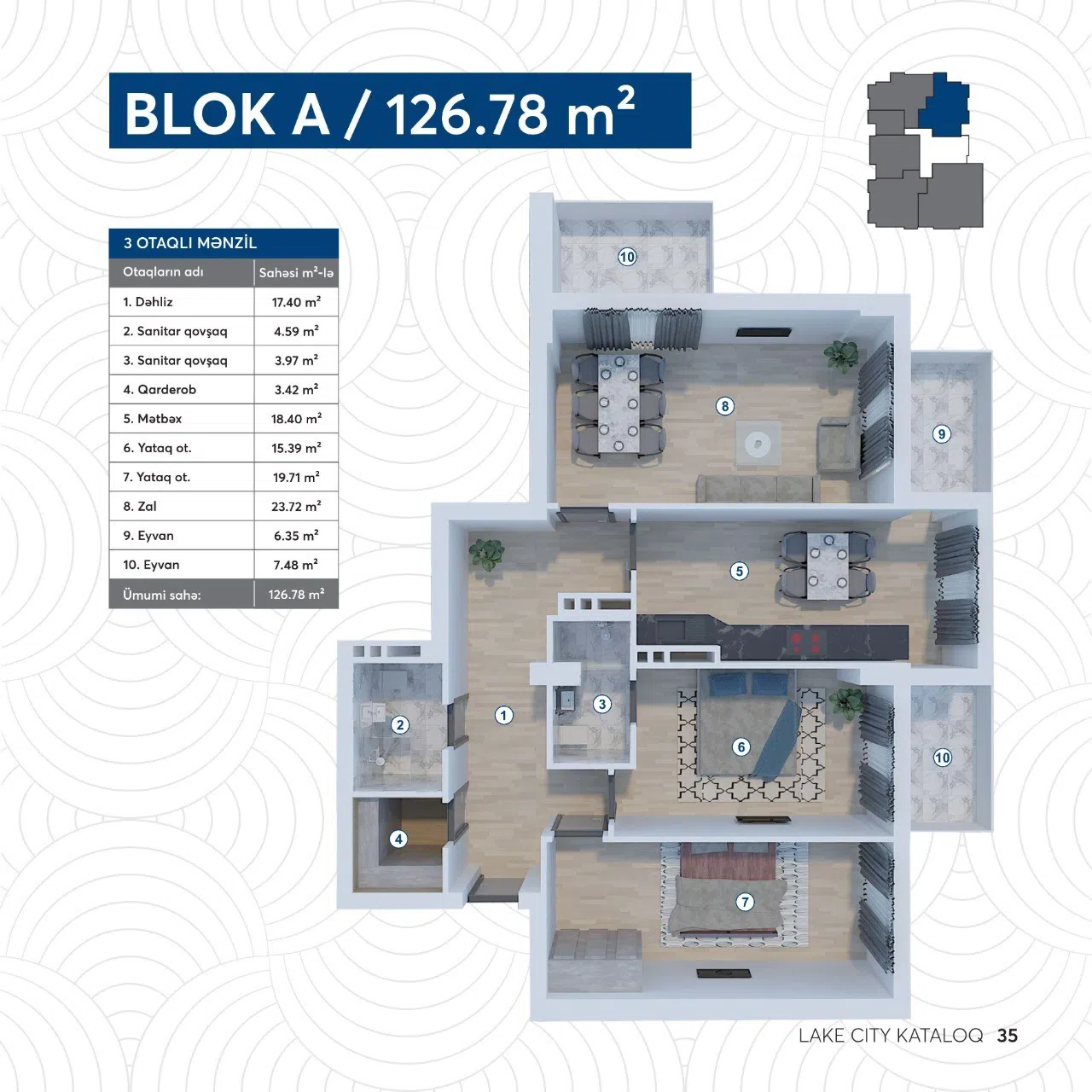 3 otaqlı mənzil 126 m² satılır — şəkil 2
