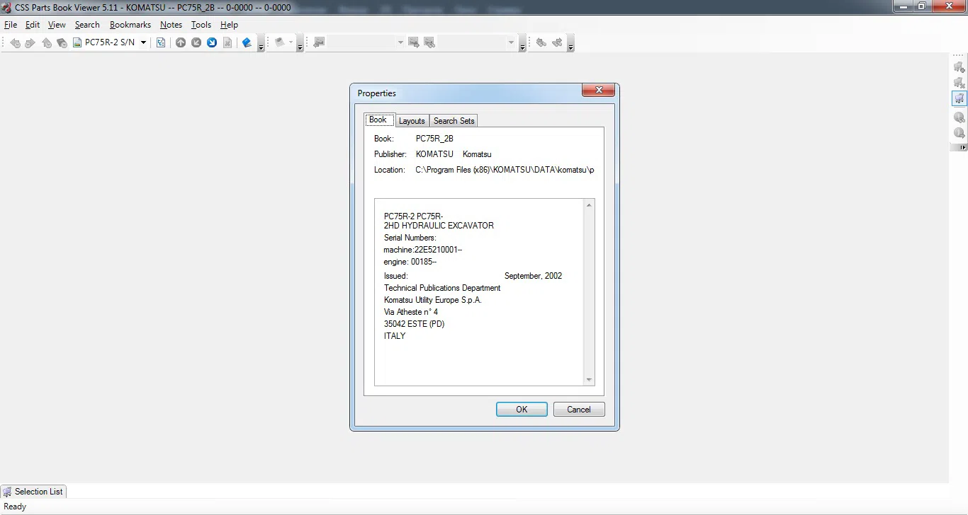 "KOMATSU Europe CSS Parts Book Viewer 5.11" proqramı — şəkil 5