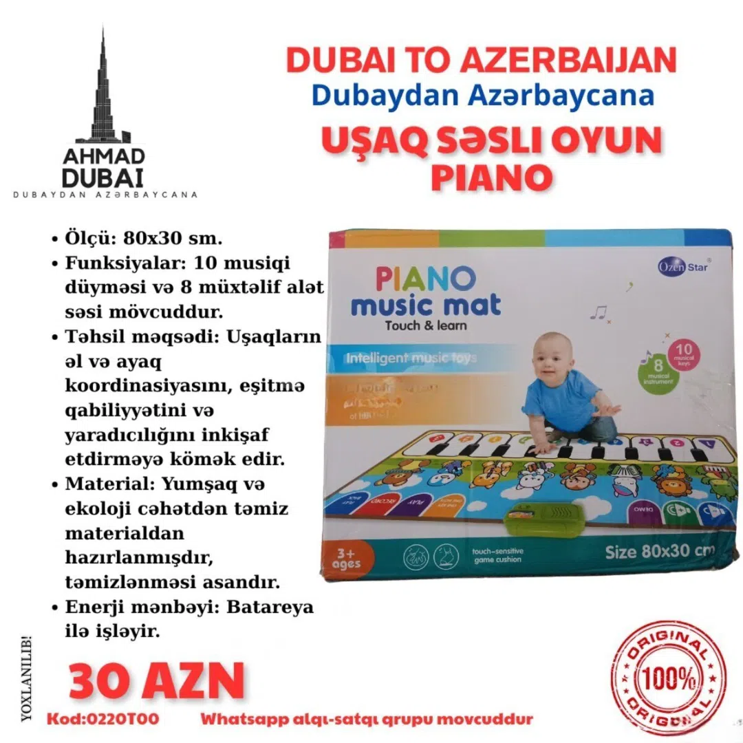 Uşaqlar üçün musiqili oyun xalçası 80x30 sm