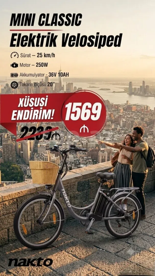 Nakto Mini Classic Elektrikli Velosiped — şəkil 1