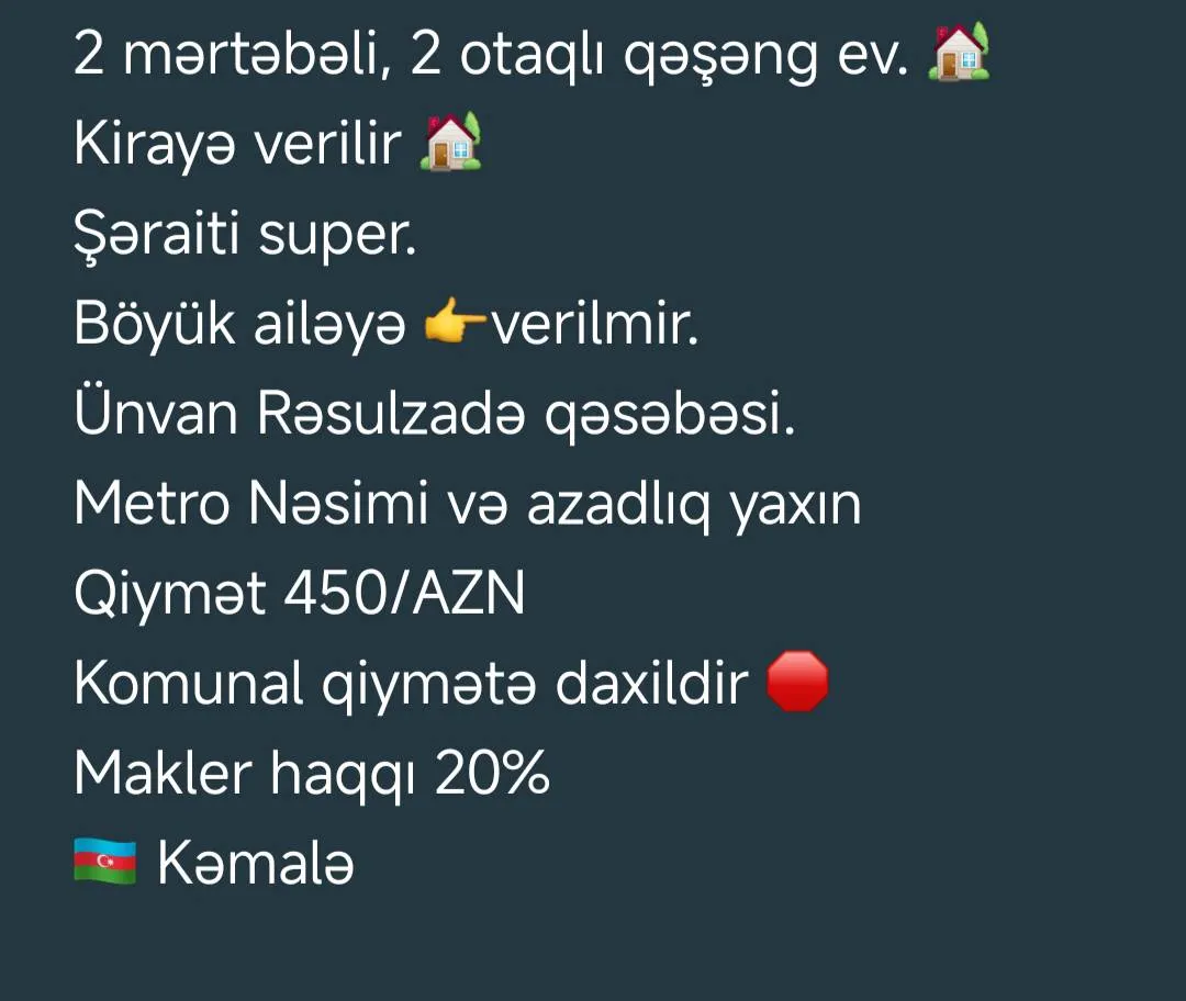 2 otaqlı həyət evi 45 m² kirayə verilir — şəkil 6