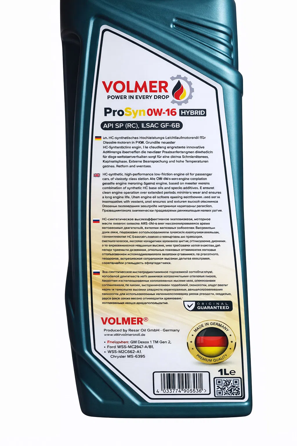 Volmer ProSyn 0W-16 Hibrid Motor Yağı, 1 L — şəkil 1