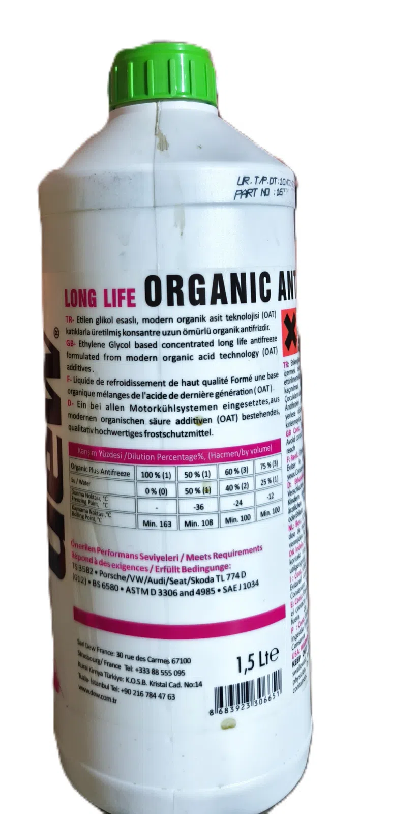 Dew Organik Antifriz G11 Yaşıl 1.5 L