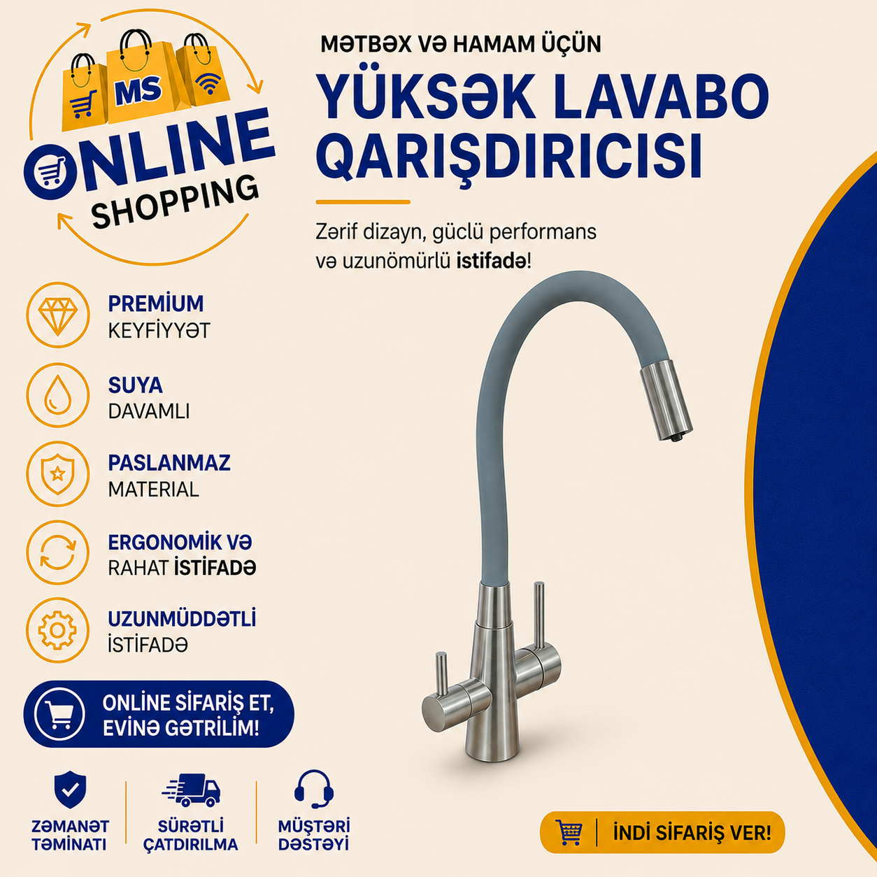 Mətbəx kranı, Gümüşü rəng — şəkil 1