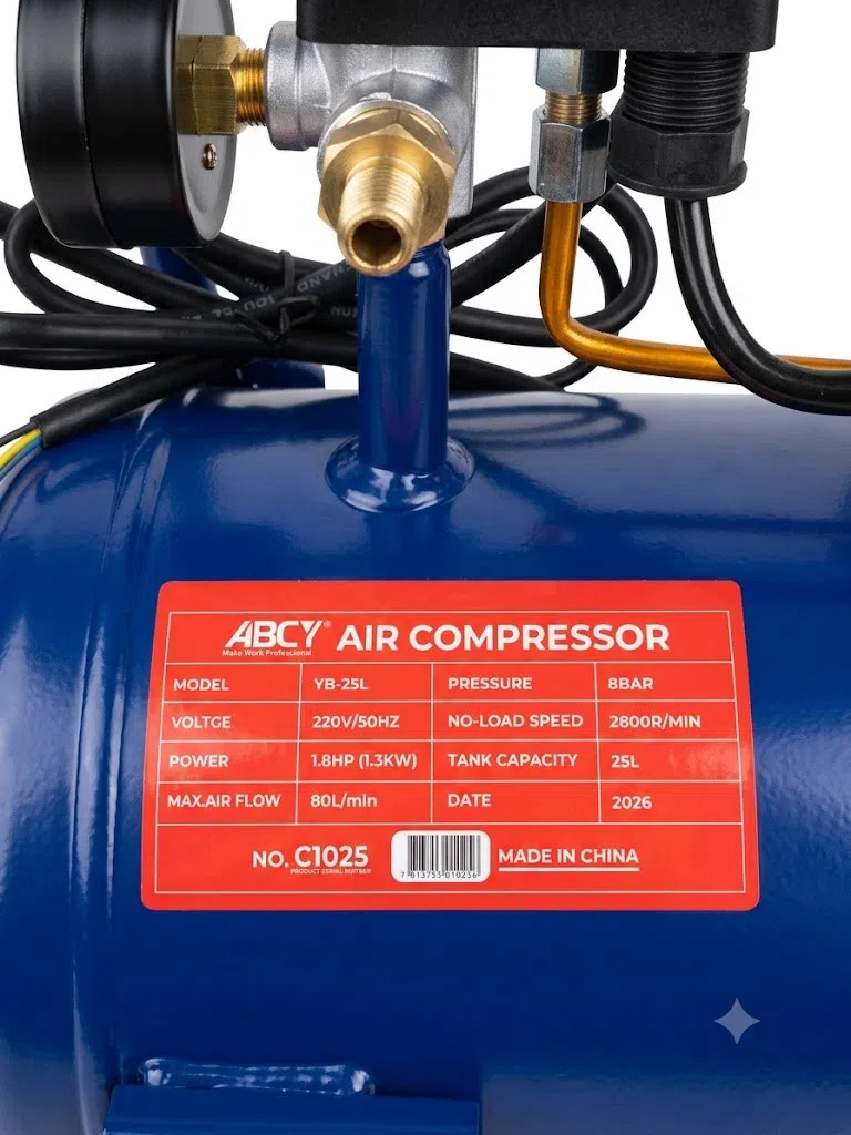 ABCY YB-25L Hava Kompressoru, 25L, 80 L/dəq — şəkil 1