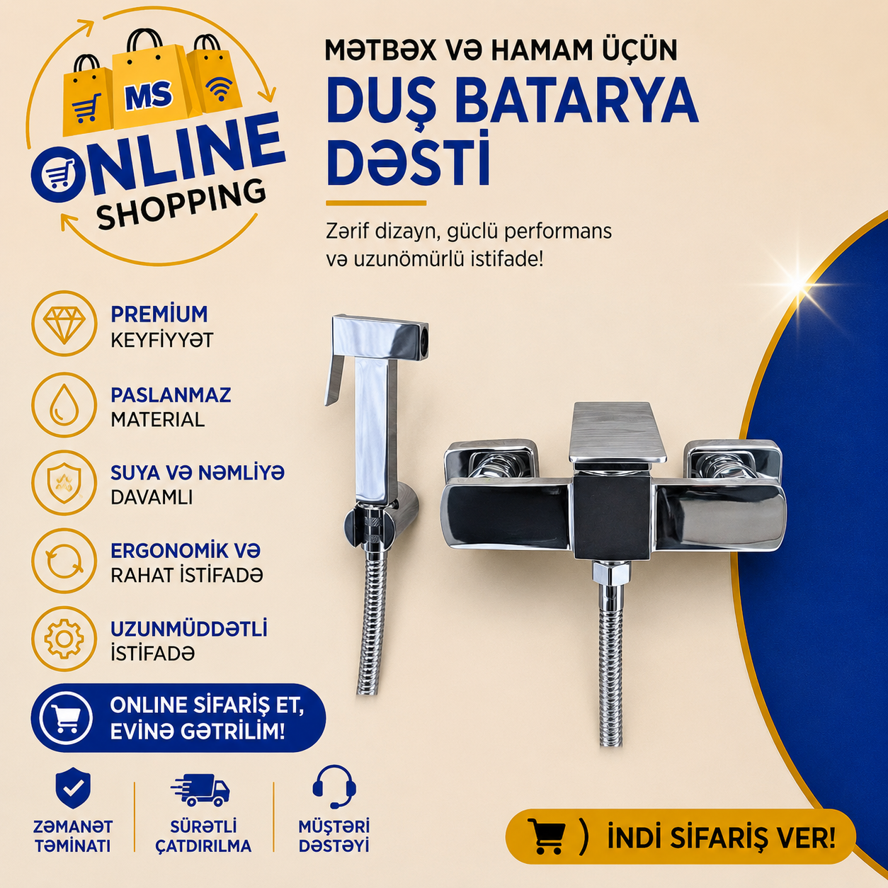 Kvadrat duş başlığı, Gümüşü rəng - Tenderyard