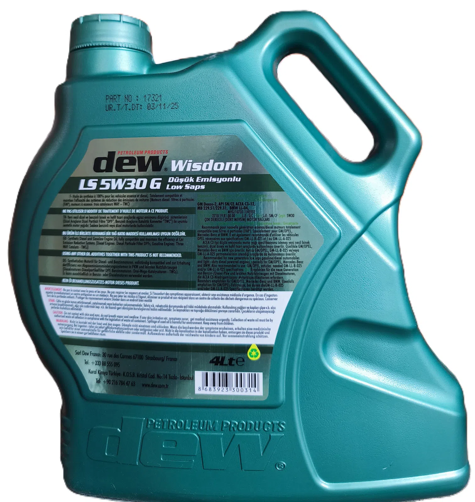 Dew Wisdom LS 5W-30 G ACEA C3 Dexos 2 Motor Yağı 4L — şəkil 1