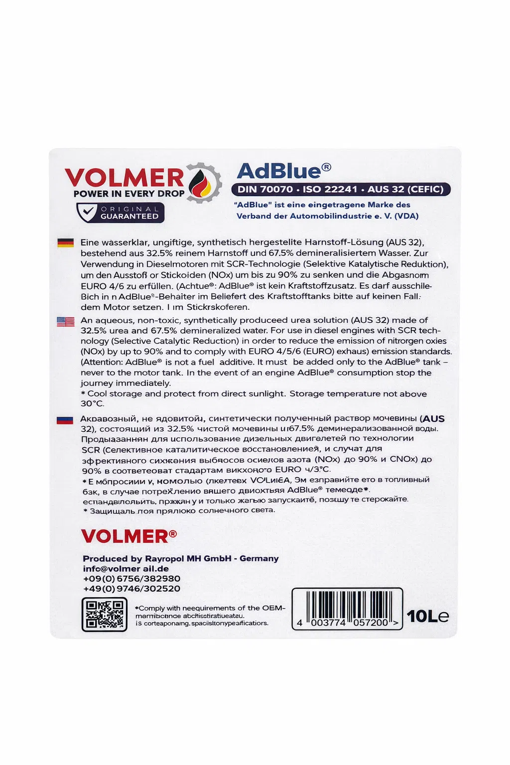 Volmer AdBlue 10L Yanaacaq Aşqarı — şəkil 1