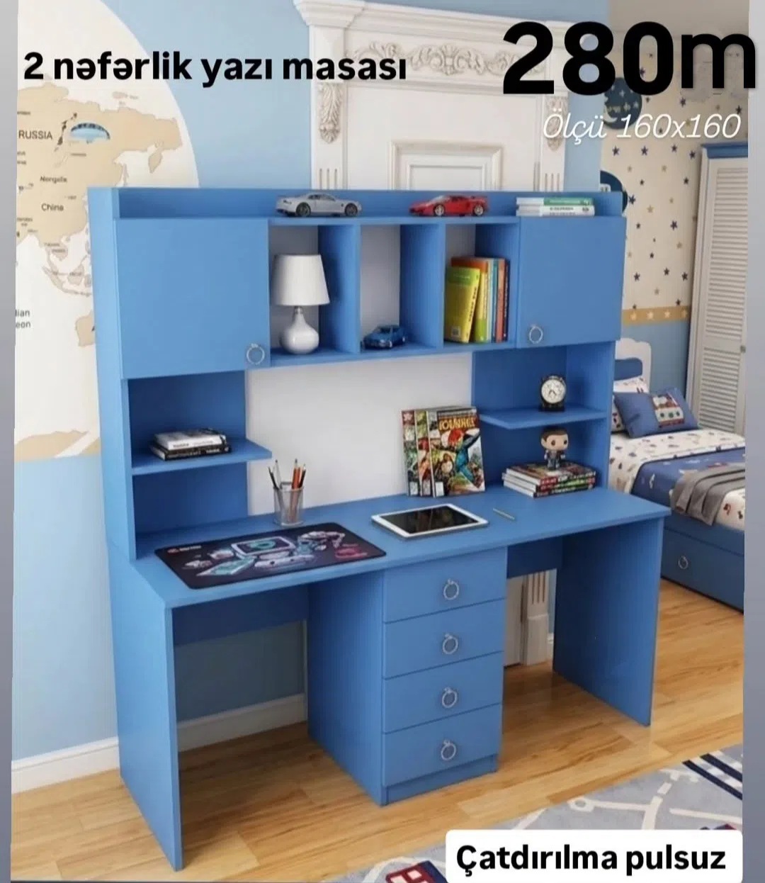 2 nəfərlik yazı masası, 160x160 sm, rəng seçimi ilə — şəkil 1