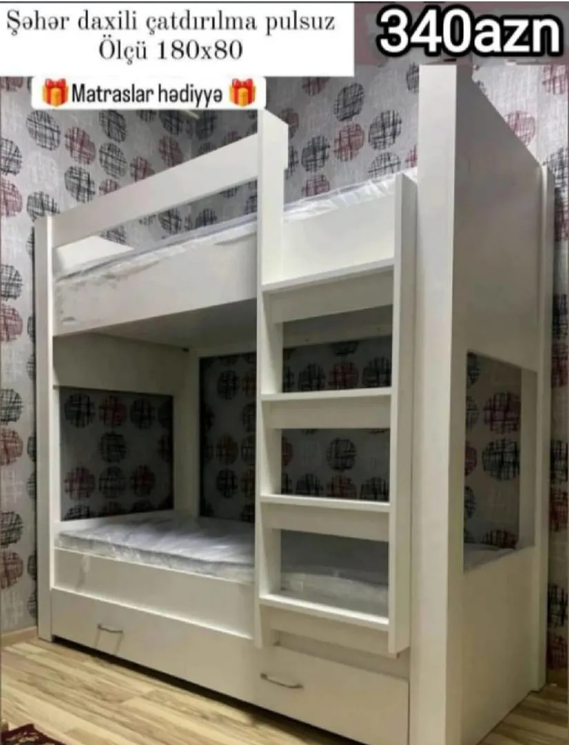 Bunk bed for children, White color - Tenderyard