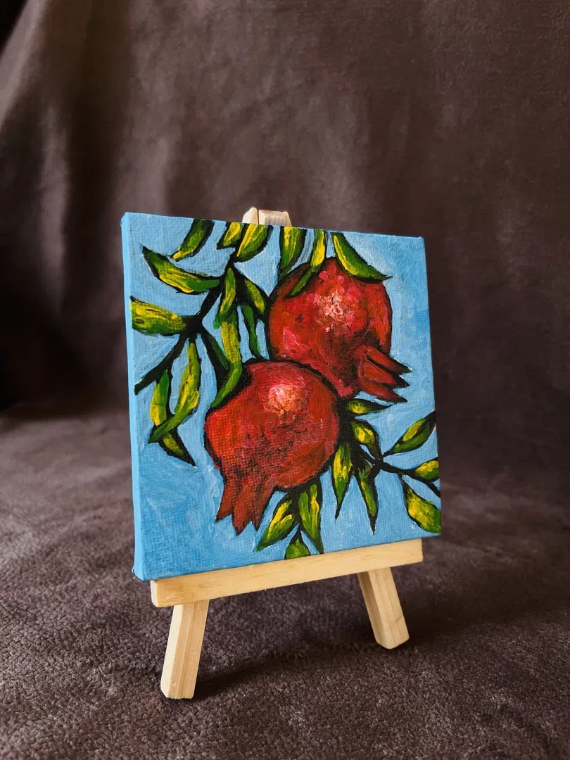 “Pomegranates” mini canvas with easel 10x10cm - Tenderyard