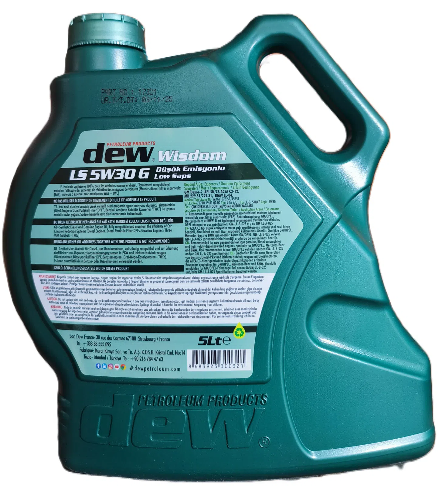 Dew Wisdom LS 5W-30 G ACEA C3 Dexos 2 Motor Yağı 5L — şəkil 1