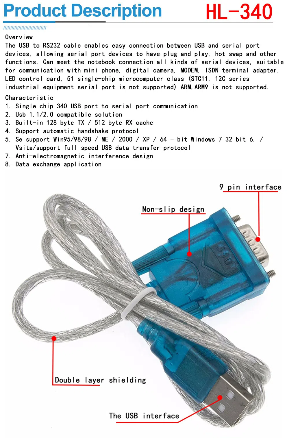 USB to RS232 COM Port Serial PDA 9 pin DB9 Adapter Cable — şəkil 8