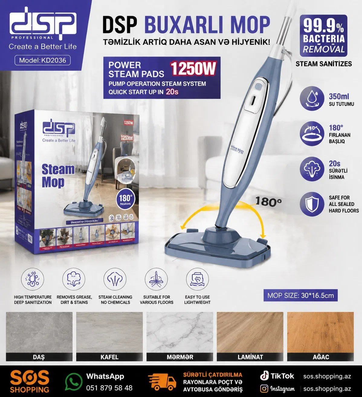 DSP KD2036 Steam Mop - Tenderyard