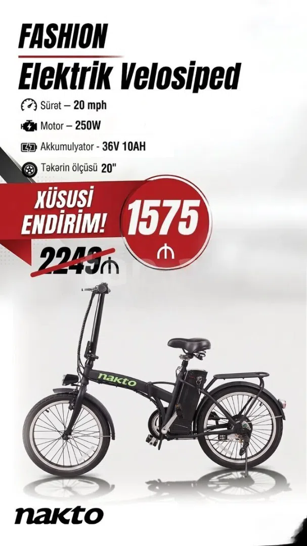 Nakto Fashion, 250W, Qatlanan Elektrikli Velosiped - Tenderyard