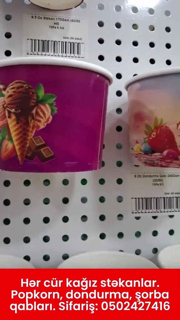Kağız stəkanlar, popkorn, dondurma və şorba qabları — şəkil 3