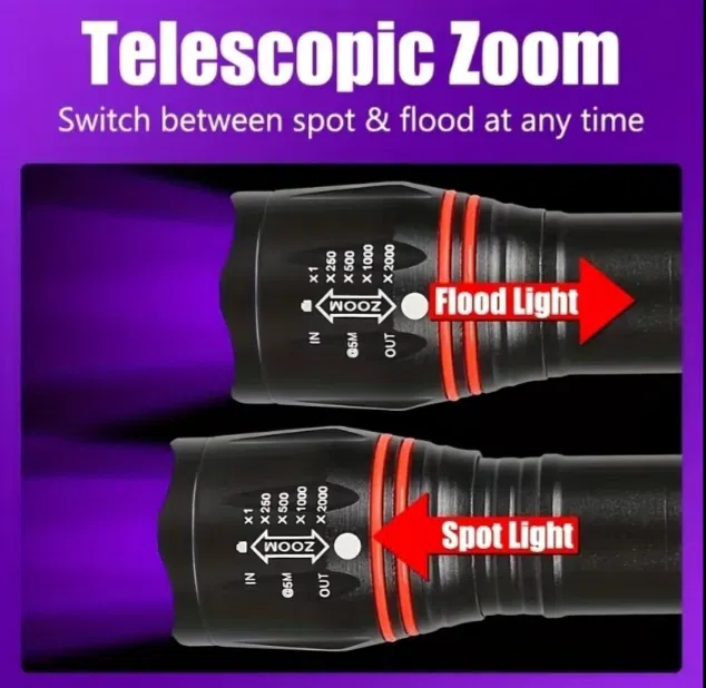 Macrocosm UV 395 nm fənər, alüminium korpus, zoom — şəkil 5