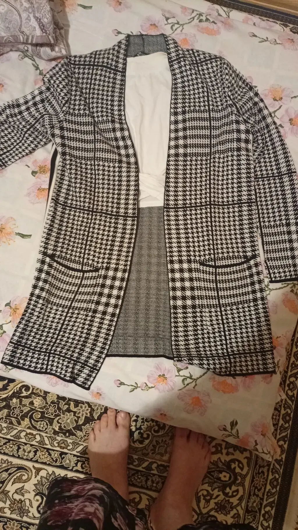 Qara-ağ houndstooth naxışlı waistcoat