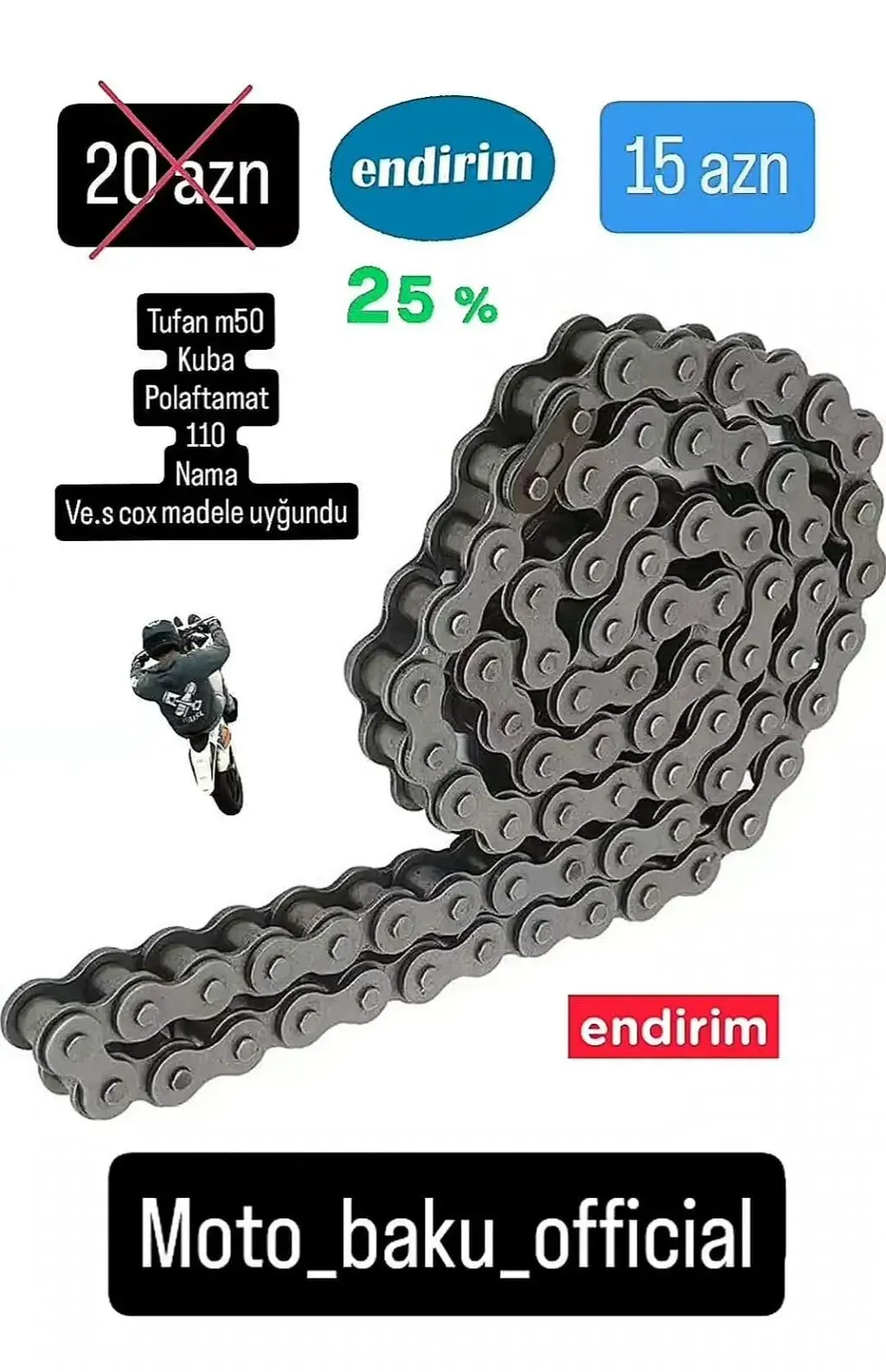 Motorcycle chain, durable metal construction - Tenderyard