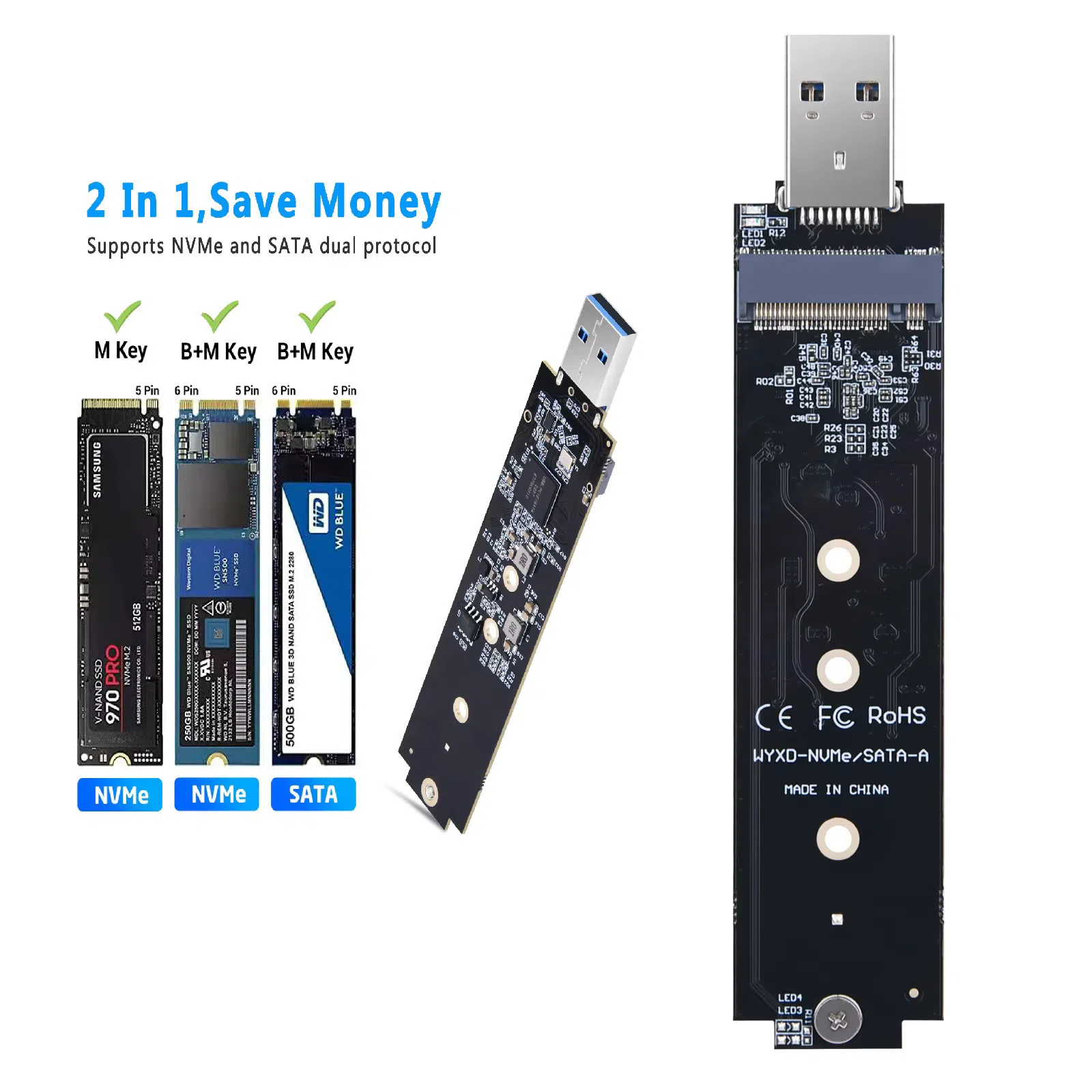 M.2 SATA/NVMe SSD To USB 3.1 Adapter — şəkil 2