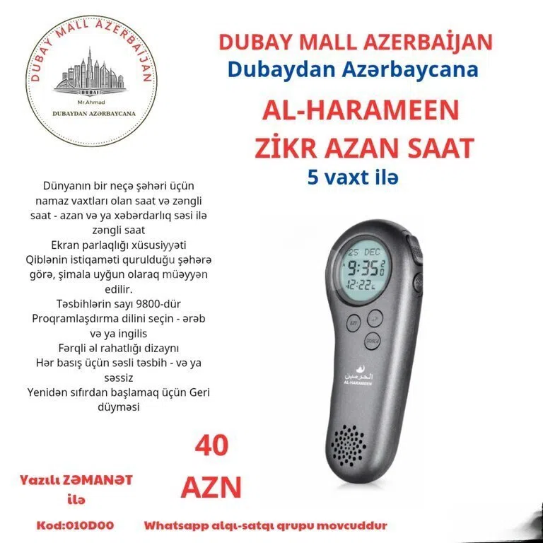 Azan saatı və rəqəmsal təsbih - Tenderyard