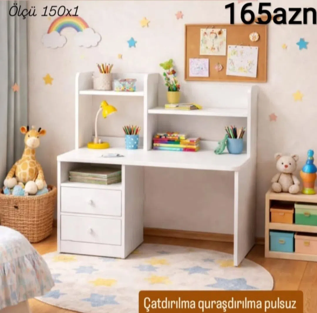 Children's furniture set, Laminate material, White color - Tenderyard