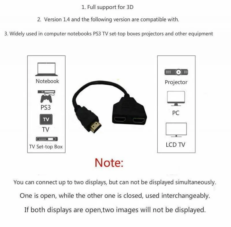 1 Input 2 HDMI Compatible Splitter Cable — şəkil 9