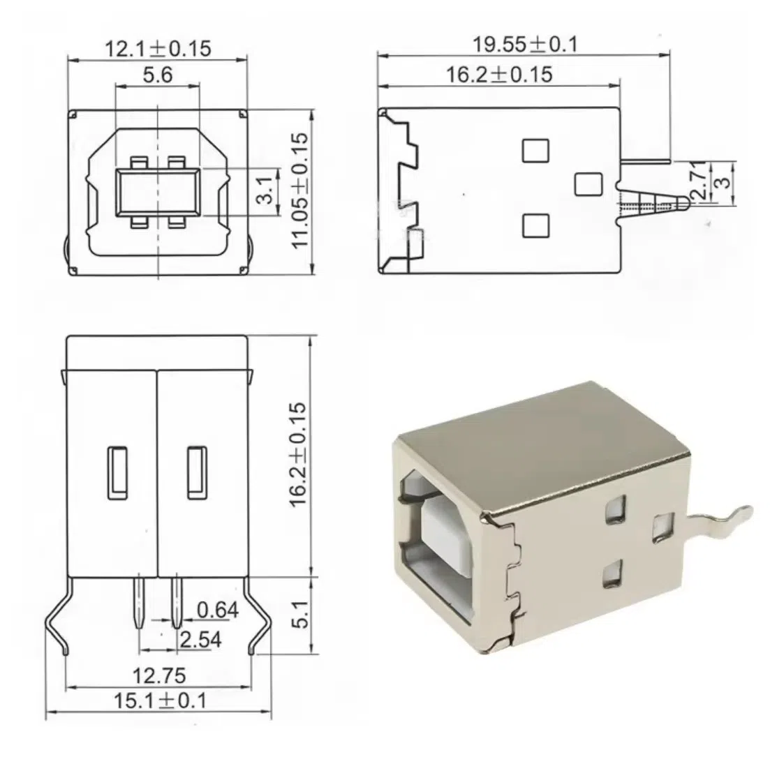 USB-B type connector for PCB — şəkil 4