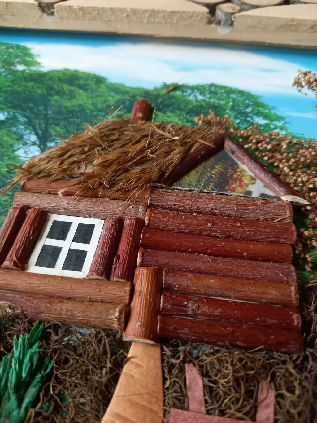Əl işi rəsm, təbii ot və ağac materialı, yağlı boya — şəkil 4