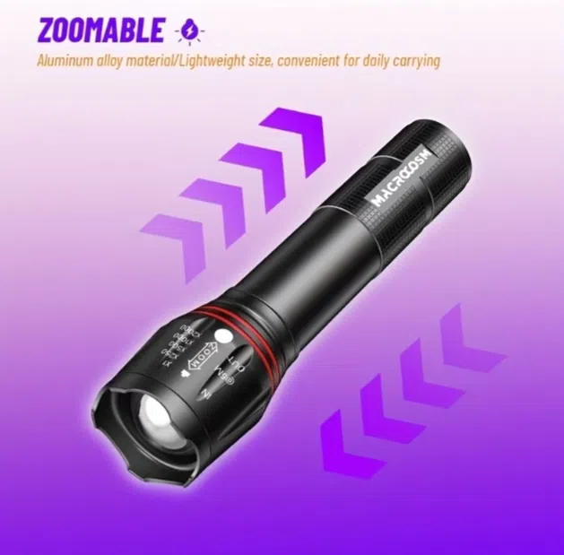 Macrocosm UV 395 nm fənər, alüminium korpus, zoom — şəkil 2
