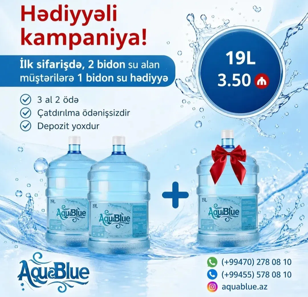 AquaBlue 19L İçməli Su (Kampaniya: 3 al 2 ödə)